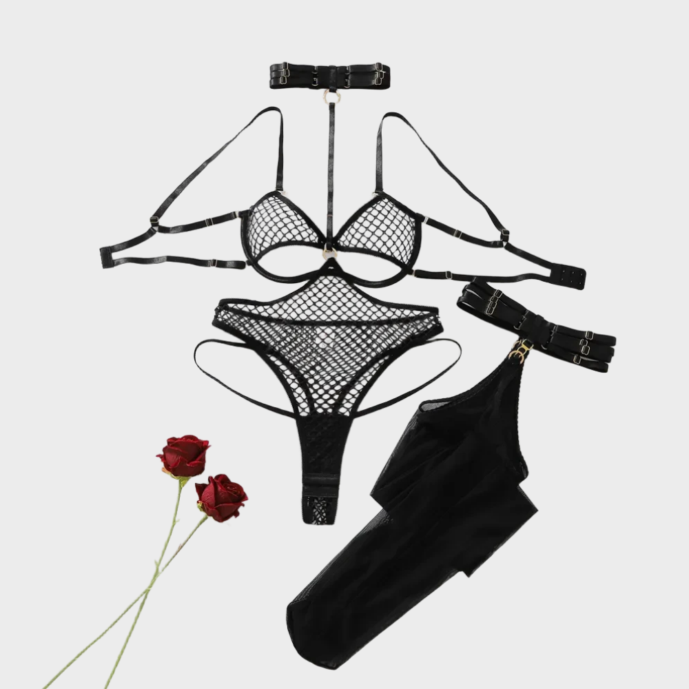 Set di lingerie nera a rete pe - Fishnet Stocking Women recensione e prezzo